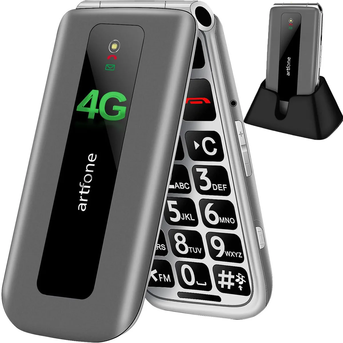 artfone F30 4G Ontgrendelde Senioren Mobiele Telefoon, Klaptelefoon met Grote Knoppen, SOS-knop, 2,4-inch scherm, Oplaadstation, 1300mAh Batterij, Herinneringsfunctie, FM Radio