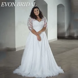 EVON BRIDAL Oversize A-Line Wedding Dress 3/4 Sleeves Lace Up V-Neck Vestidos De Novia Bride Gown Plus Size Applique Custom Made