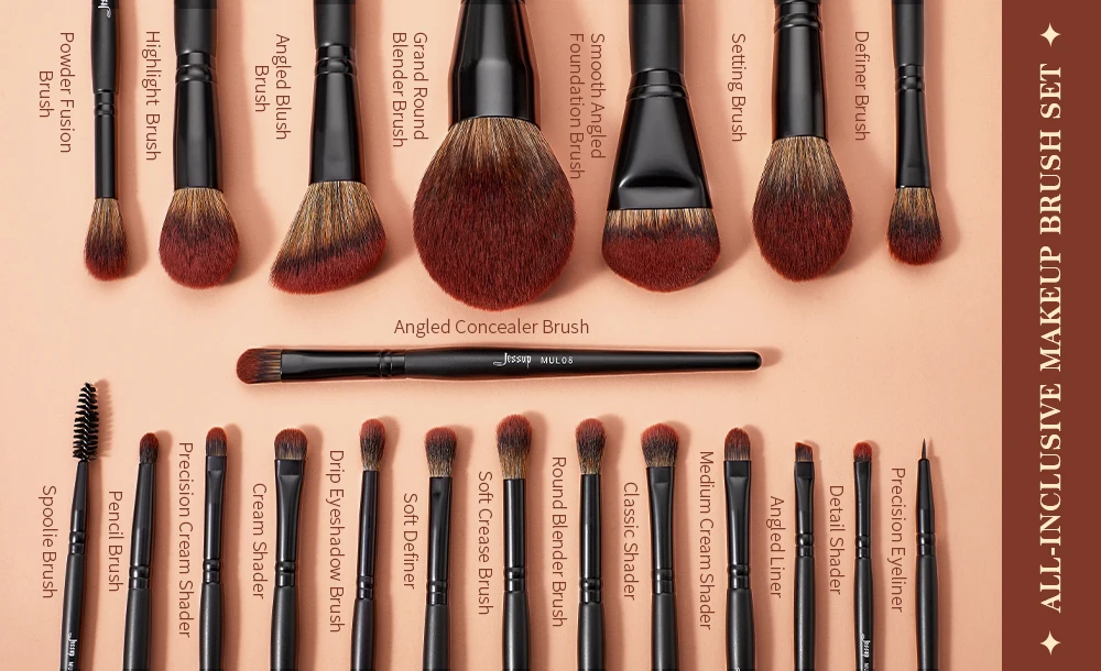 Jessup Make-up-Pinsel-Set, 3–21 Stück, Premium-Synthetik, großer Puder, Foundation, Concealer, Lidschatten, Eyeliner, Spoolie, Holz, T271 – Detail 3