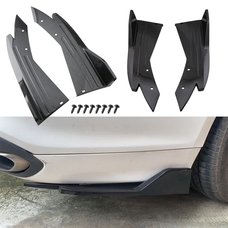 2PCS Universal Car Rear Bumper Spoiler Lip Carbon Fiber Wing Trim Protection Anti-crash Diffuser Side Skirt Wrap Angle Splitter