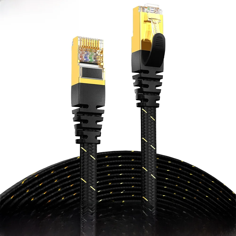 Kabel Ethernet AMPCOM CAT7 (10G 600MHz), ekranowany płaski kabel sieciowy RJ45, złocony przewód 50u, oplot poliestrowy — zdjęcie produktu 7