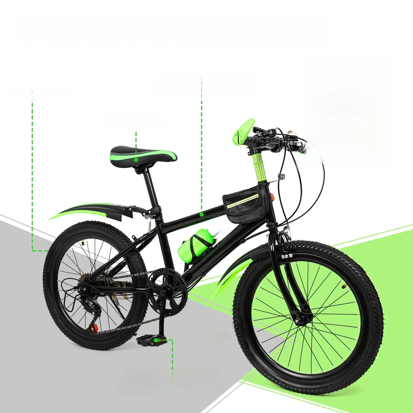 20 inch mountainbike 7-speed versnellingen, verstelbare zitting kinderfiets met spatborden waterkokerhouder waterkoker voor jongens meisjes 8-13 jaar - afbeelding 2
