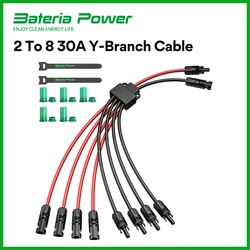 Solar Connectors 30A Y-Branch Cable, Solar Cable Parallel Adaptor Solar Panel Wire Connectors in Pair for Solar Panel