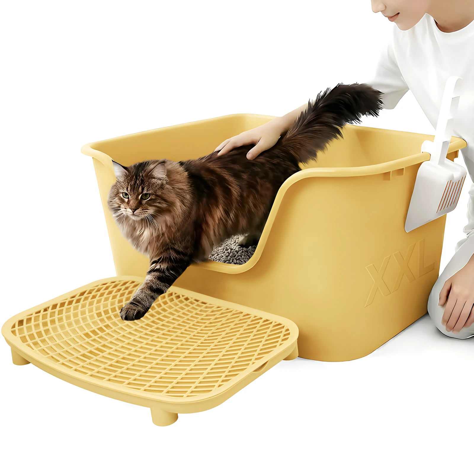 LEEJARD Katzenklo 60/97/126L – Katzen Toilette mit hohem Rand, Matte & Schaufel – Leicht zu reinigen – Für große Katzen & Mehrkatzenhaushalt