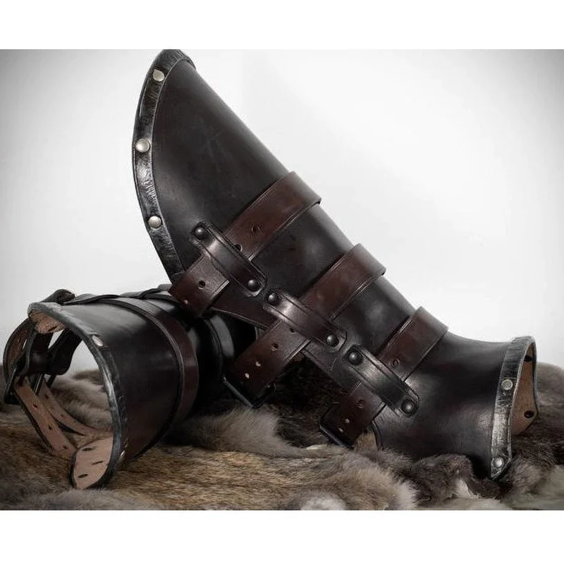 Mittelalterlichen Steampunk Renaissance Viking Ritter Bein Rüstung Larp Cosplay Zubehör Gamasche Männer Frauen Faux Leder Boot Schuh Abdeckung Kit