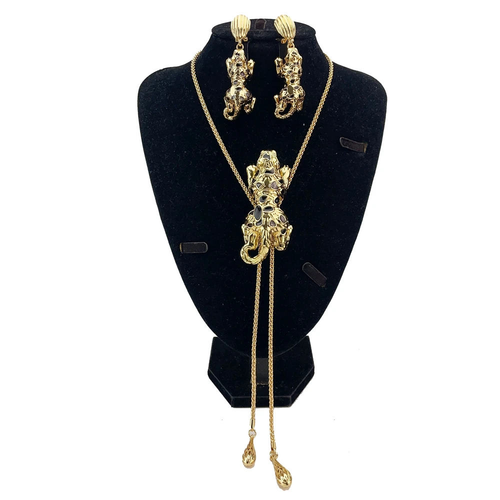 EMMA مجوهرات الزفاف الإيطالية المطلية بالذهب كبيرة طويلة سلسلة قلادة أقراط مأدبة هدية مجموعة مجوهرات الأزياء للنساء FHK21119