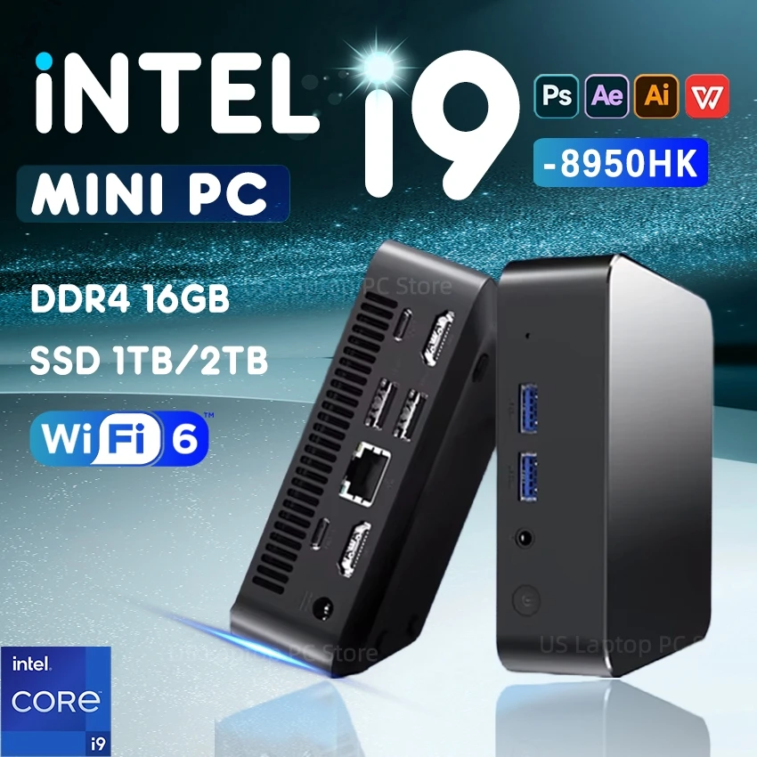 2025 Intel Core i9 8950HK N5095A كمبيوتر صغير 16 جيجابايت 1 تيرا بايت 2 تيرا بايت 4K ويندوز 11 كمبيوتر ألعاب WiFi6 USB كمبيوتر مكتبي صغير محمول
