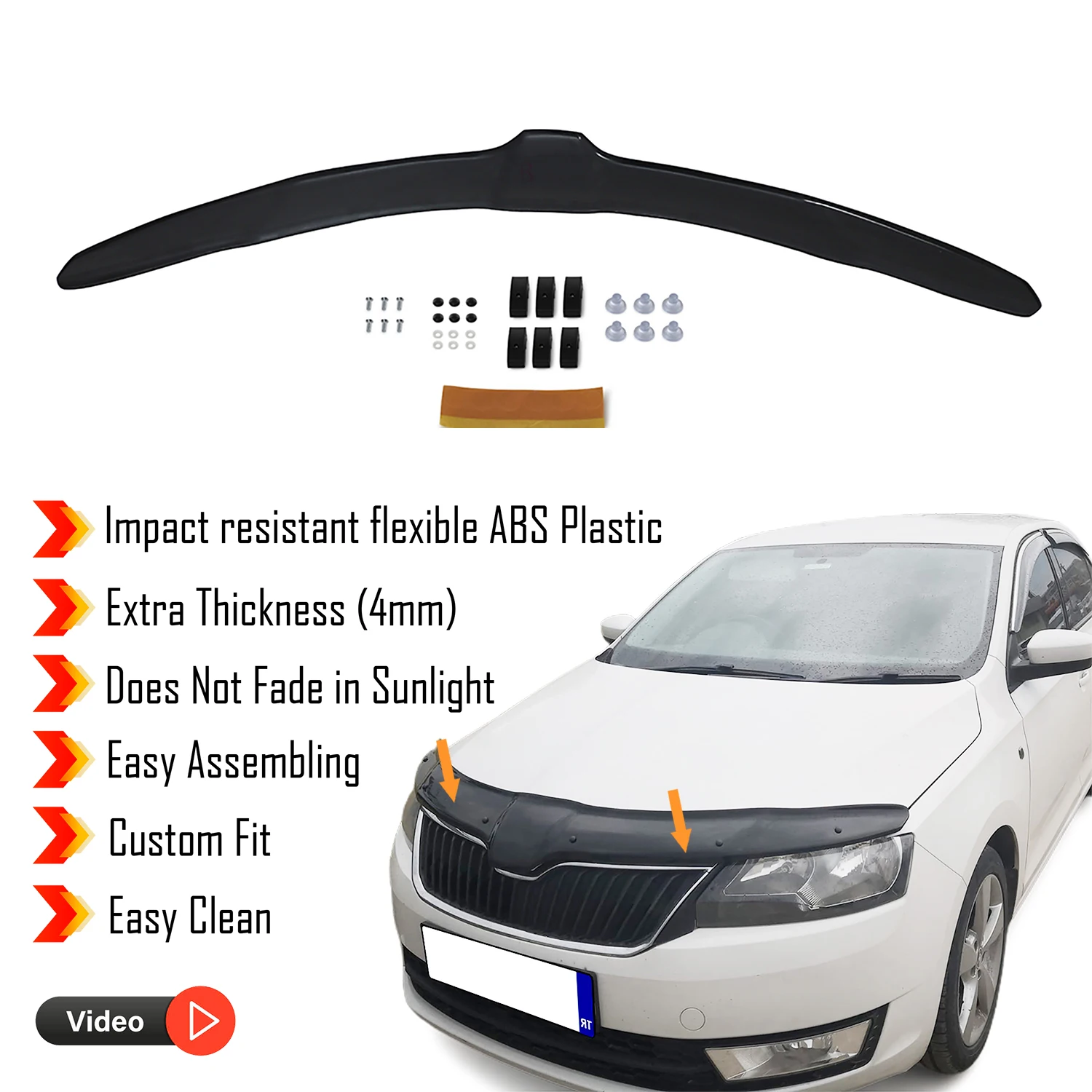 Hood Deflector Guard for Skoda Rapid (2012-2019) - (SD-HB-SW) Bug Shield Bonnet Protector / 4 mm thickness material