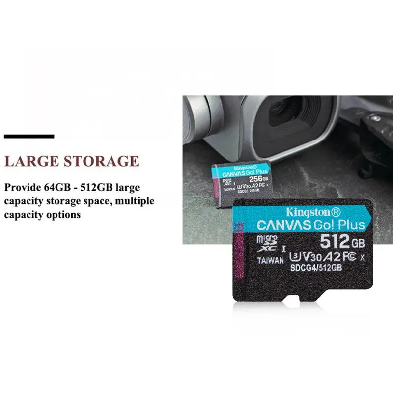 بطاقة ذاكرة كينجستون تصل إلى 200 ميجابايت/ثانية مايكرو SD TF 64 جيجابايت 256 جيجابايت 128 جيجابايت 512 جيجابايت 1 تيرا بايت سرعة القراءة فئة 10 U1 V30 A1 فلاش للإلكترونية