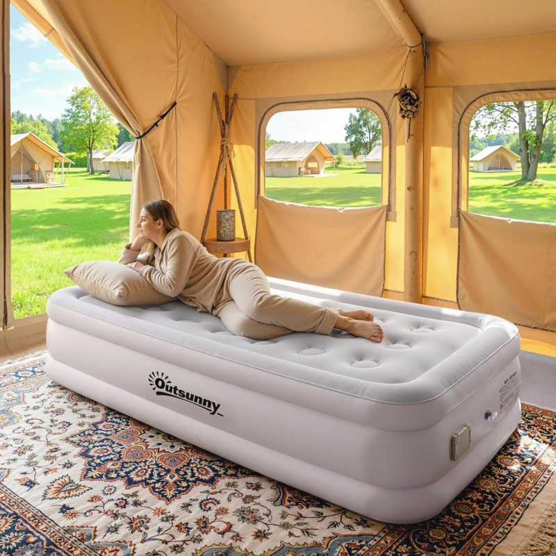 Matelas Gonflable, Pompe Électrique Intégrée, Surface Floqué , Imperméable 5000 mm, Sac Transport, 190x97x39cm, Kaki