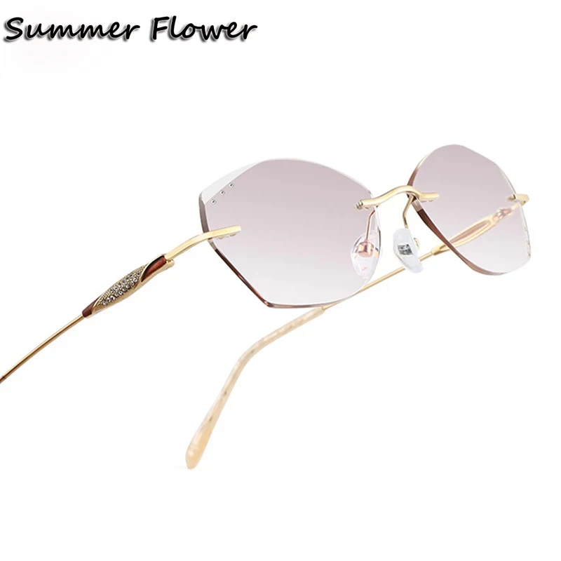 

Women Fashion Prescription Glasses Rimless Titanium Diamond Trimmed Eyeglasses Fames for Tint Color Recipe Lenses Spectacles