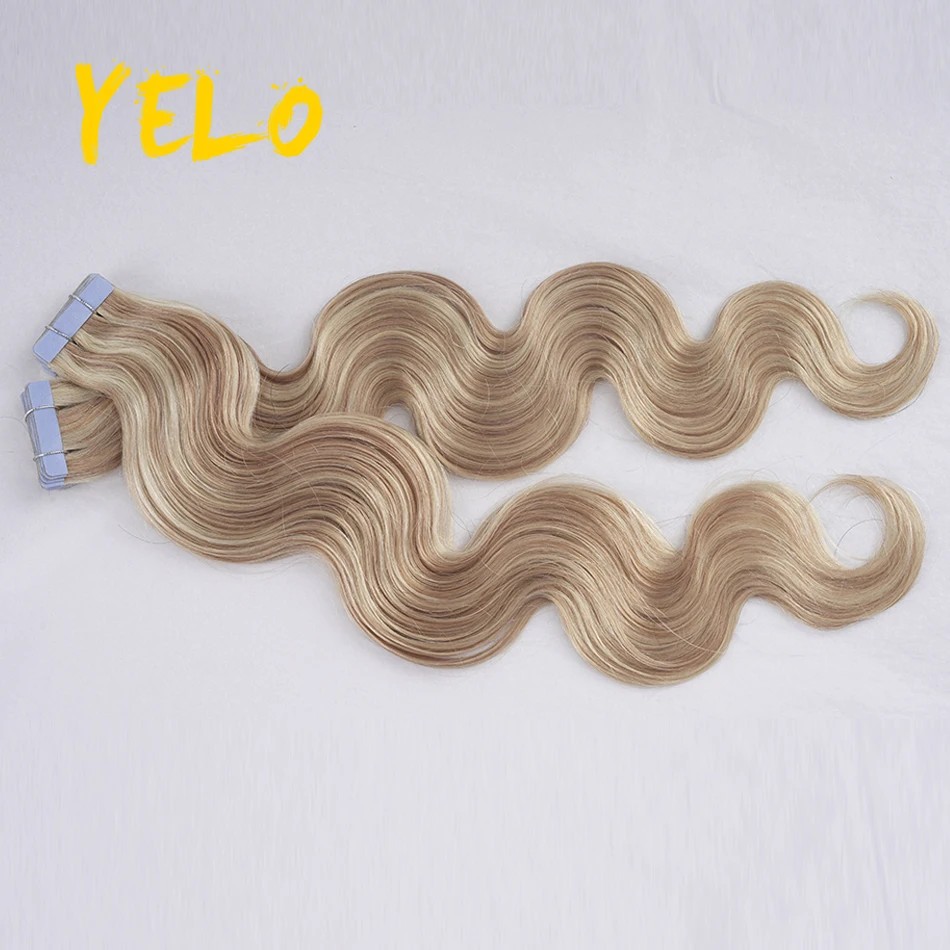 Yelo 2.5G/Pcs Human Tape In 100% Remy Hair Extensions Body Wave Style Bulk Hair Bundle Adhesive Natural Invisibility Black Color