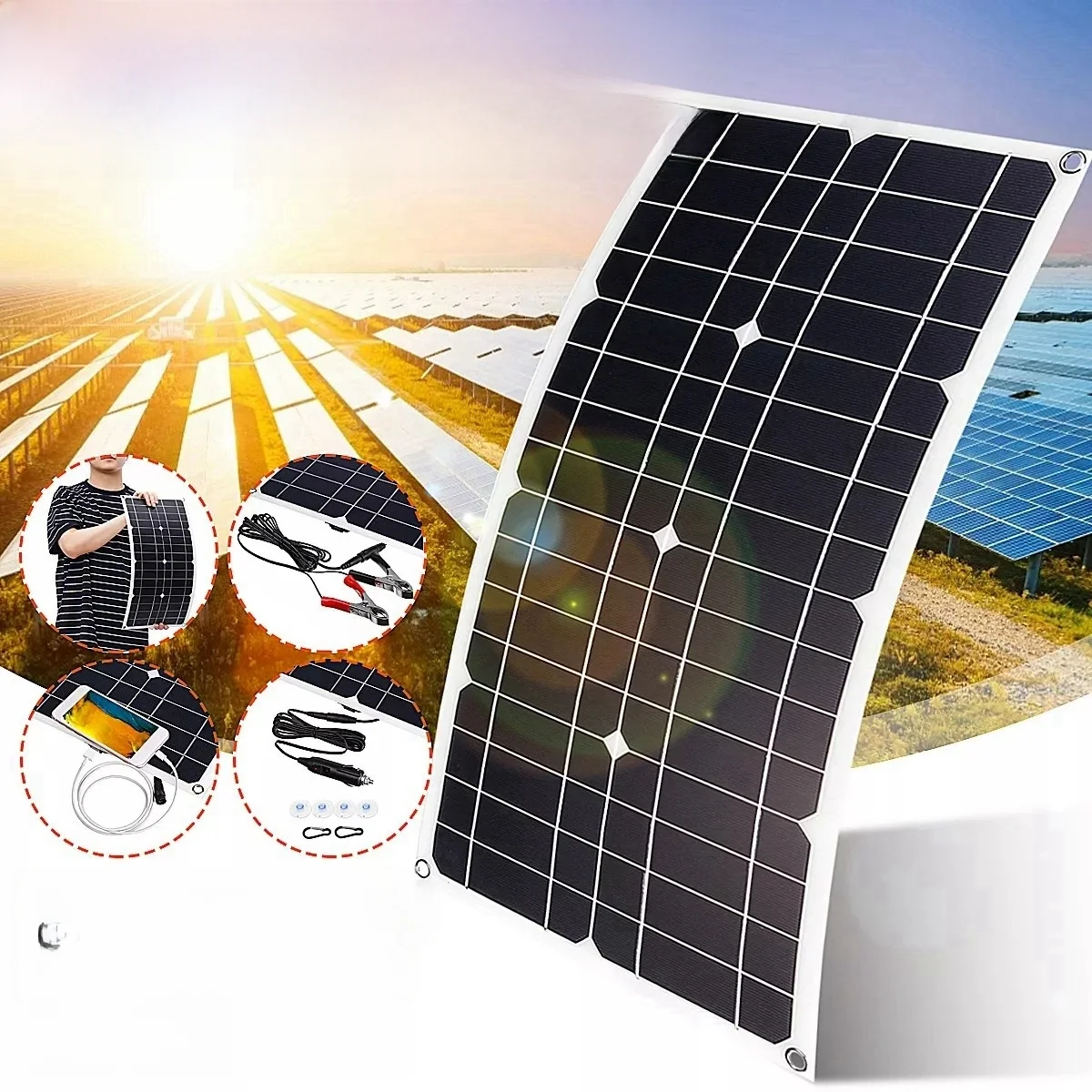 600W Solar panel 18V Solar Kit Dual USB 12V/5V DC Einkristall flexibles Solar ladegerät geeignet für