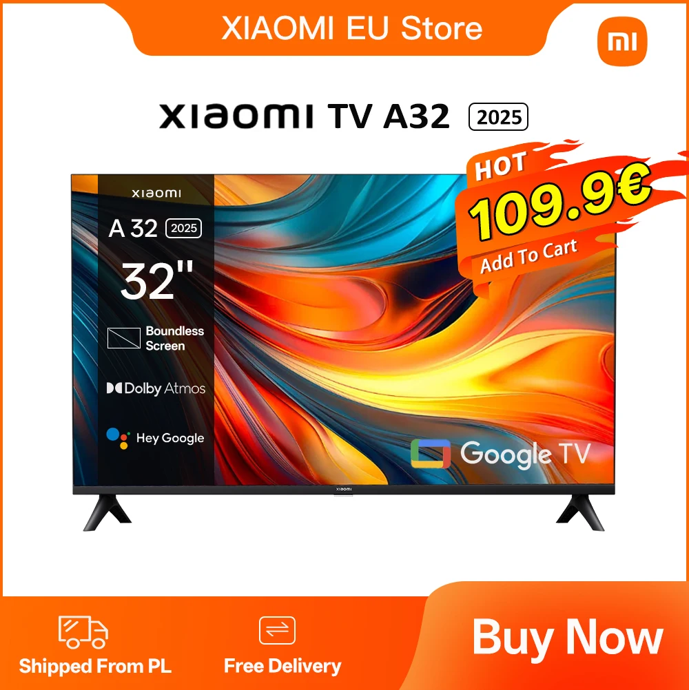 Xiaomi TV A 32, taille compacte avec écran coloré, son dynamique avec audio Dolby ™ , DTS-X et DTS Virtual:X, fini métallique haut de gamme