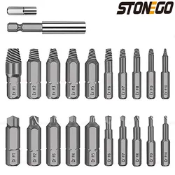 STONEGO 22Pcs/Set Damaged Screw Extractor Set for Broken Screw High Speed Steel Broken Bolt Extractor Screw Remover Kits