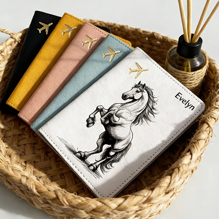 

Custom Name Horse Pattern Passport Cover, Lightweight Durable Women Travel Document Holder Ideal Holiday Gift