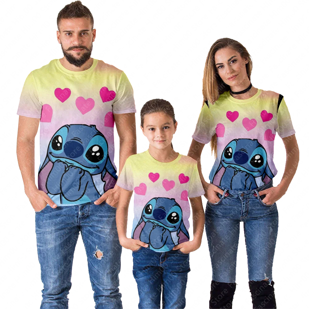 Family Clothing 2024 Lilo and Stitch Family Summer Short Sleeve T-Shirts Boys/Girls Tops Men's T-Shirts Women's Clothing