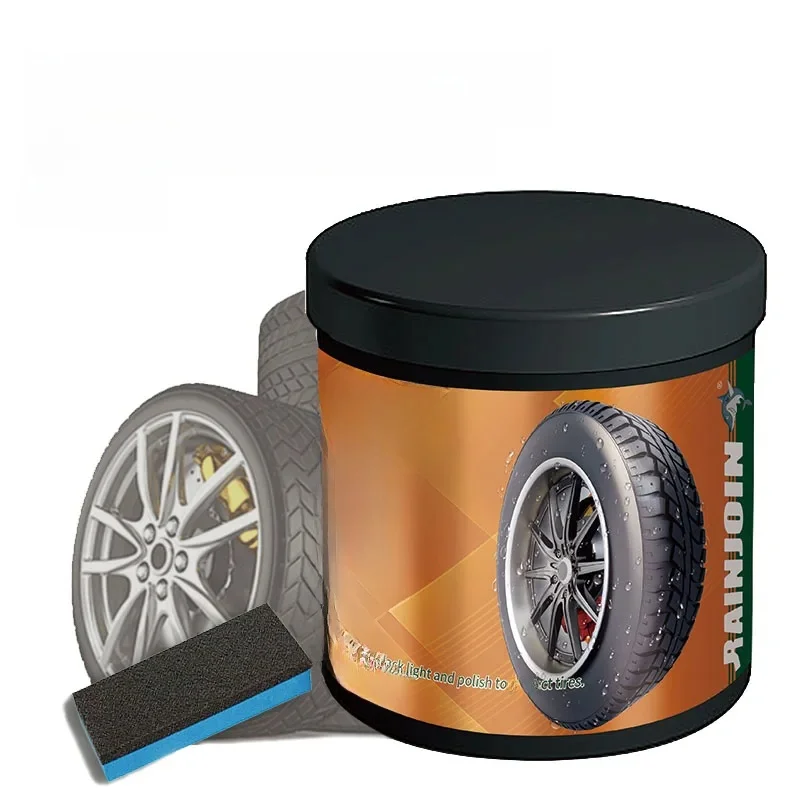 500g Tire Care Wax with Tire Wax Special Sponge Car Tyre Shine Brightener Long Lasting Protection Auto Tire Shiny Cream Polisher
