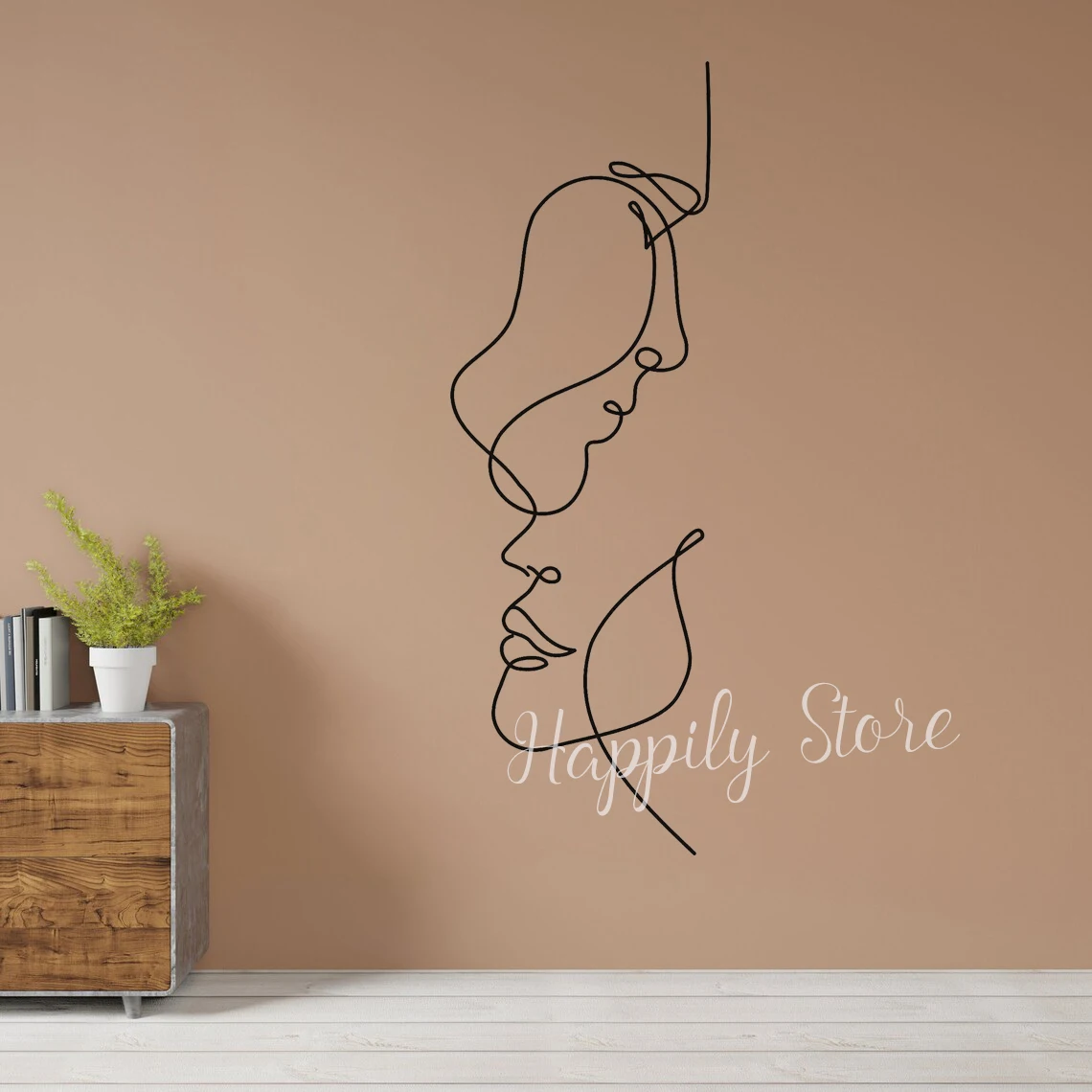 Couple Kiss Love Wall Decal LINE ART One Line Art  Simple Stickers Bedroom Home Decoration P1102