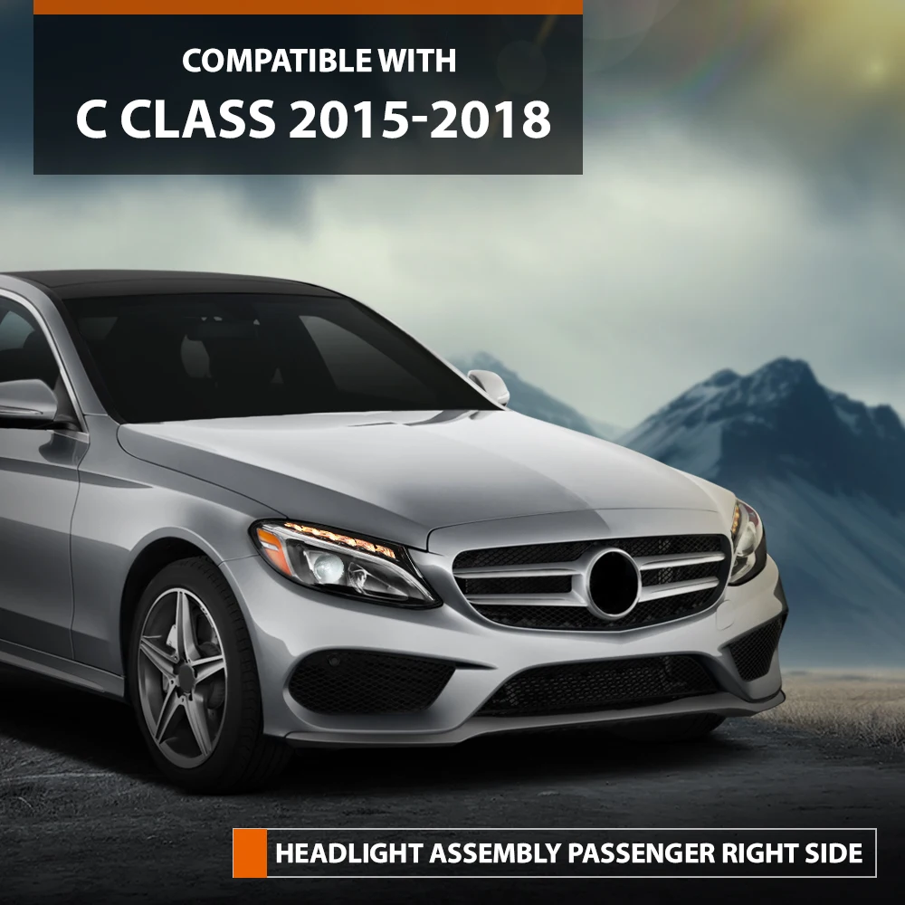 

Led Headlight Right Side Fit for 2015-2018 Mercedes Benz C43 Amg C300 C-Class Rh 205906780364 2059067803 Mb2503227 Clear Lens