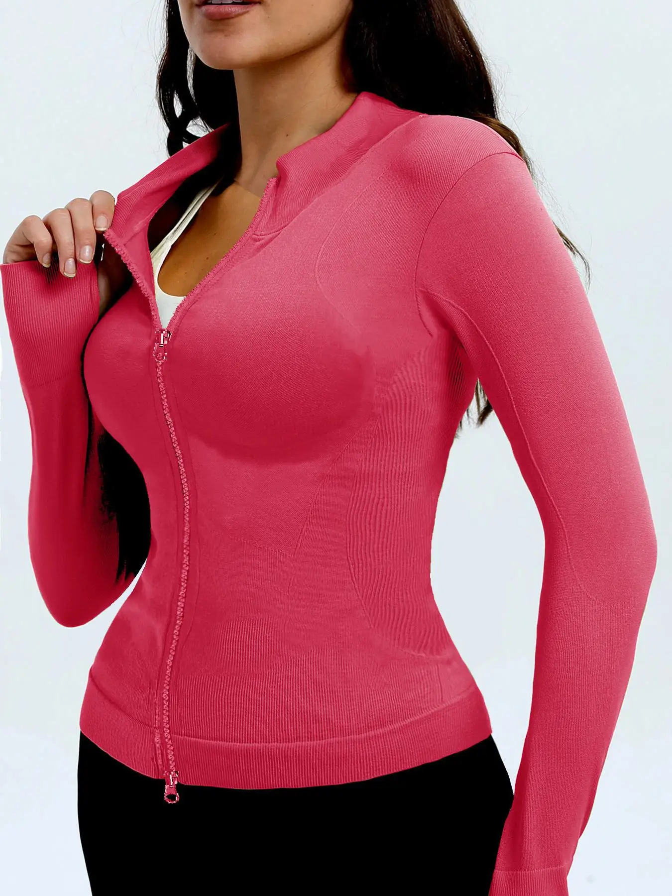 Women’s Full Zip Crop Sports Jacket with Thumb Holes Quick Dry Stretch Lightweight Running Yoga Fitness Outerwear