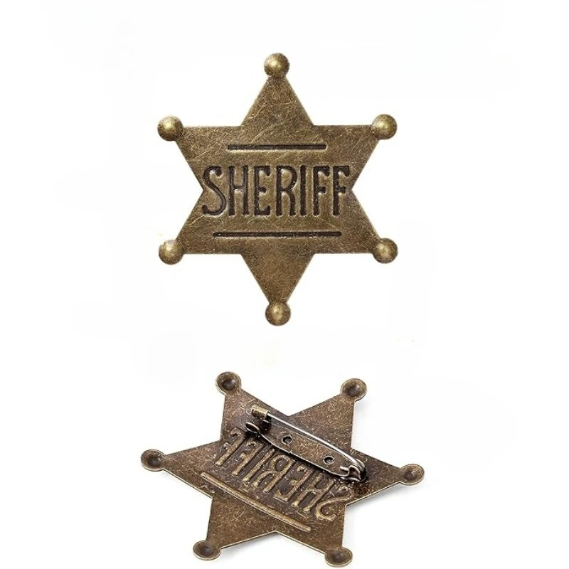 شارة شريف المعدنية الكلاسيكية الرجعية، شارة سترة الشرطة الغربية، ديكور حفلات رعاة البقر، إكسسوارات عصرية (3 قطع) #2