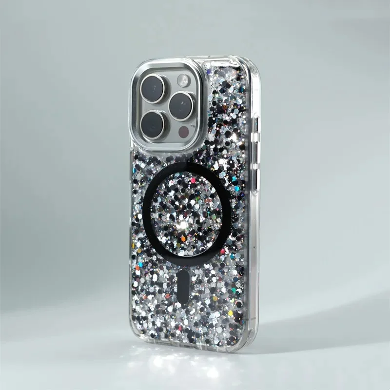 Modne, błyszczące, gradientowe, magnetyczne etui na telefon iPhone 16 17 18 Pro Max 15 14 13 12, kompatybilne z ładowaniem bezprzewodowym, odporne na wstrząsy, twarda obudowa. — zdjęcie produktu 6
