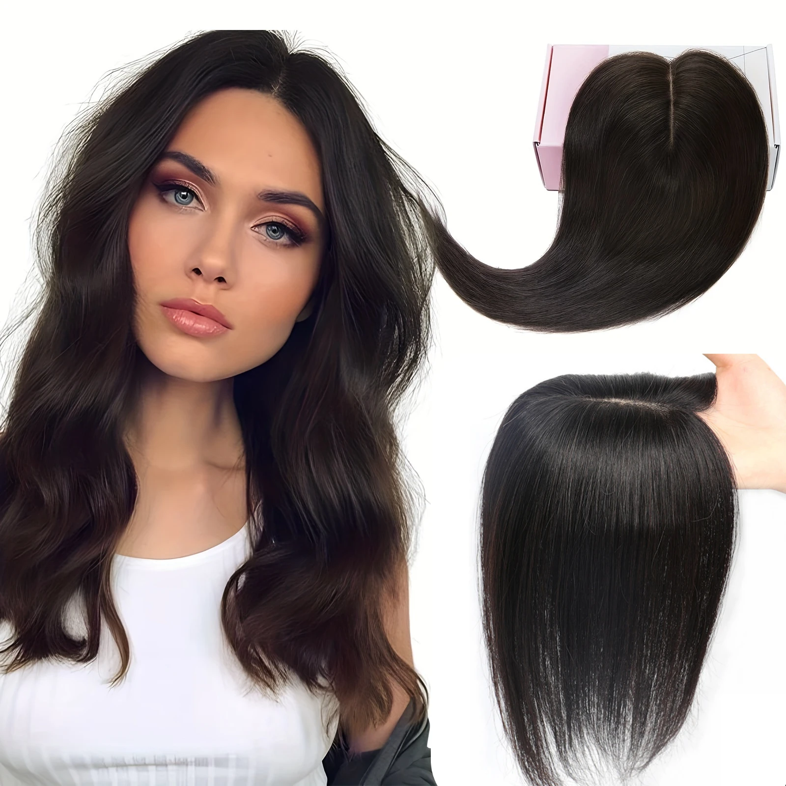 Real Human Hair Topper Clip In Hairpiece Women's Wig Women Hand Made Lightweight Breathable Hair Closure Hair Extensions Women