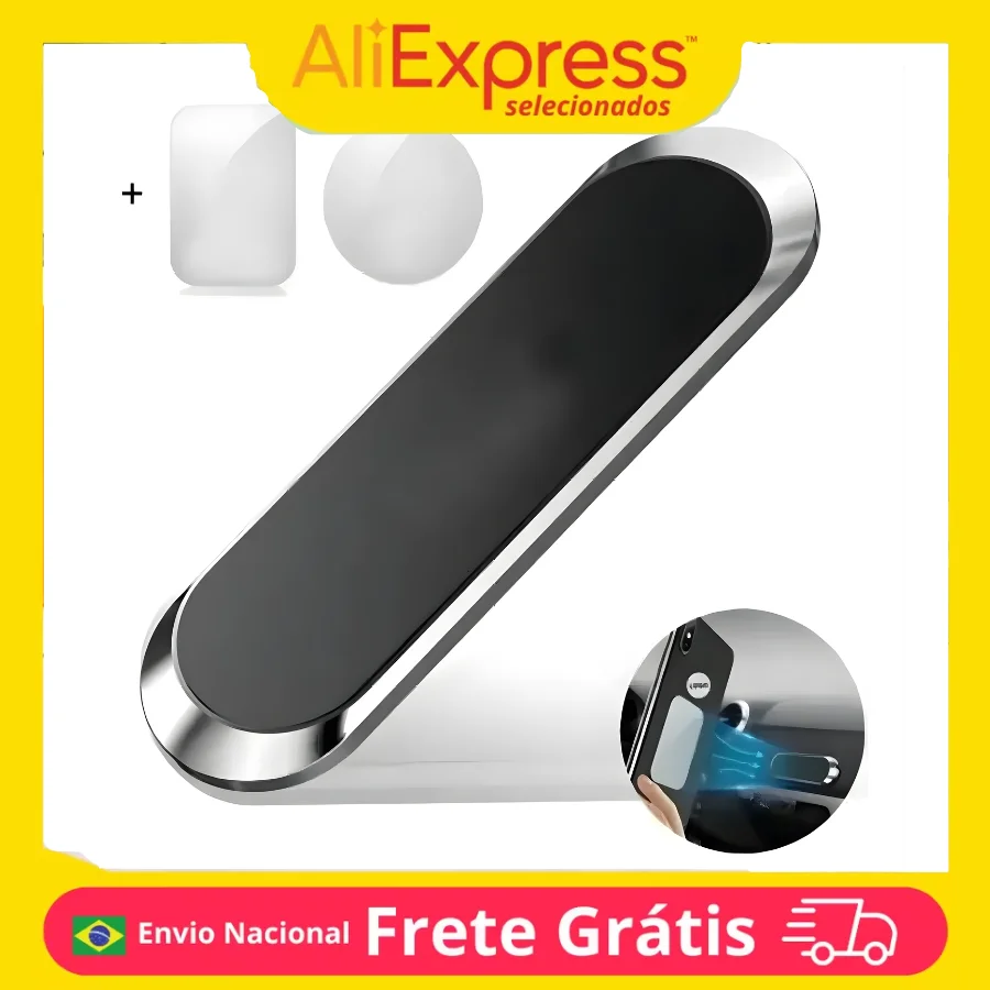Suporte Magnético Veicular Para Celular com Adesivo Chaveiro Multiuso Apple Android Rotação 360 Graus Mulfuncional