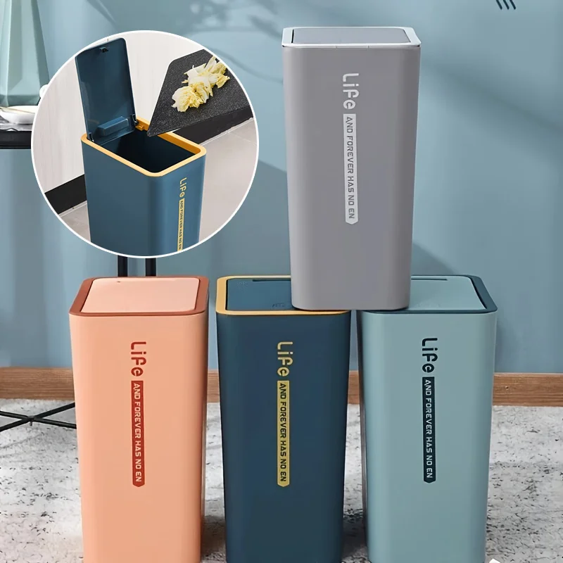 1Pcs Plastic Press Type Trash Can with Lid - Bullet Cover Waste Bin for Bathroom, Living Room, Bedroom - Home Essential Supplies