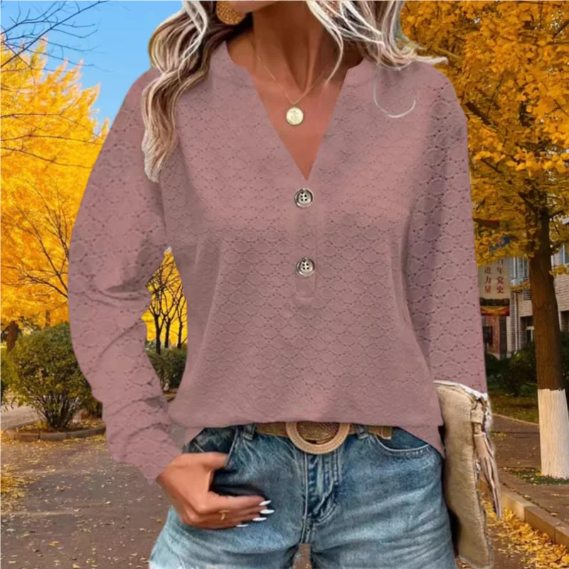 Trendy Simple Women Button V Neck Long Sleeve White Shirt Solid Color Loose Casual Streetwear Pullover Autumn Party Female Shirt