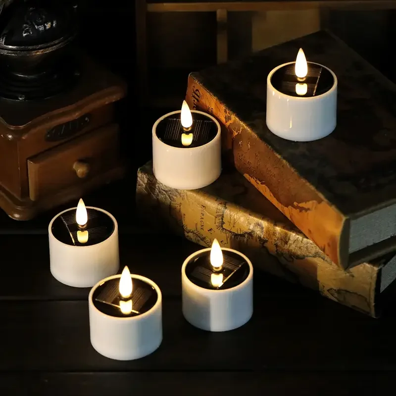 12 solar candle lights, smokeless LED atmosphere lighting, suitable for birthdays, hanging solar lights, wireless installation.