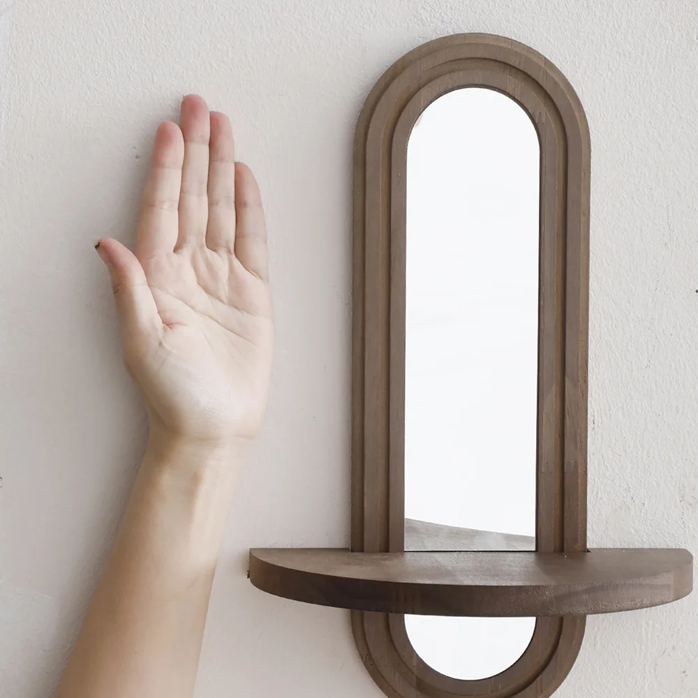 Arched Wall Mirror with Shelf Compact Framed Arched Mirror Lightweight Stylish for Entryway, Bedroom