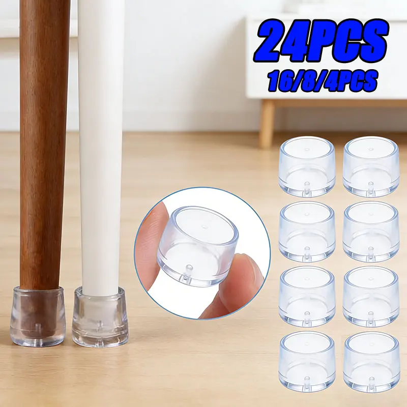 16Pcs 16/19/22/25/30mm Chair Leg Cap Rubber Feet-Protector Pads Non-slip Transparent Table Covers Furniture Leveling Feet Decor