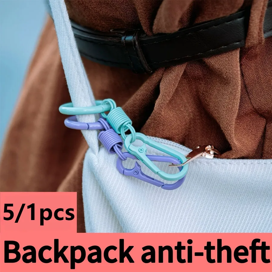 Reiserucksack Anti-Diebstahl-Reißverschluss-Schnalle 1/5 Stück, Zufällige Farbe Doppelhaken-Schlüsselring Sicherheitsschloss für Tasche, Geldbörse, Gepäck – Detail 2