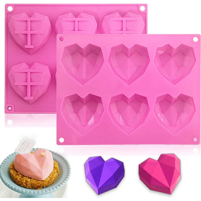 

Silicone Heart Molds Heart moldes de silicona 6 Cavities Heart Shaped Silicone Mold Chocolate Mold Baking Mold 3D Diamond Heart