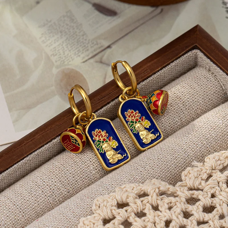 ArLea New Chinese Enamel Earrings for Women Multiple Wearing Methods Trend Earring Fashionable High-end Jewelry Accessory Gifts