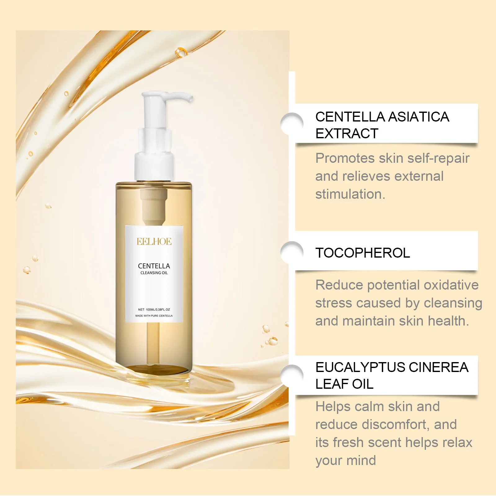 Eelhoe Centella – huile nettoyante légère, 100ml, élimination rapide et douce, barrière pour les yeux, les lèvres, verrouillage de l'humidité, soins de rinçage rapide Non sec