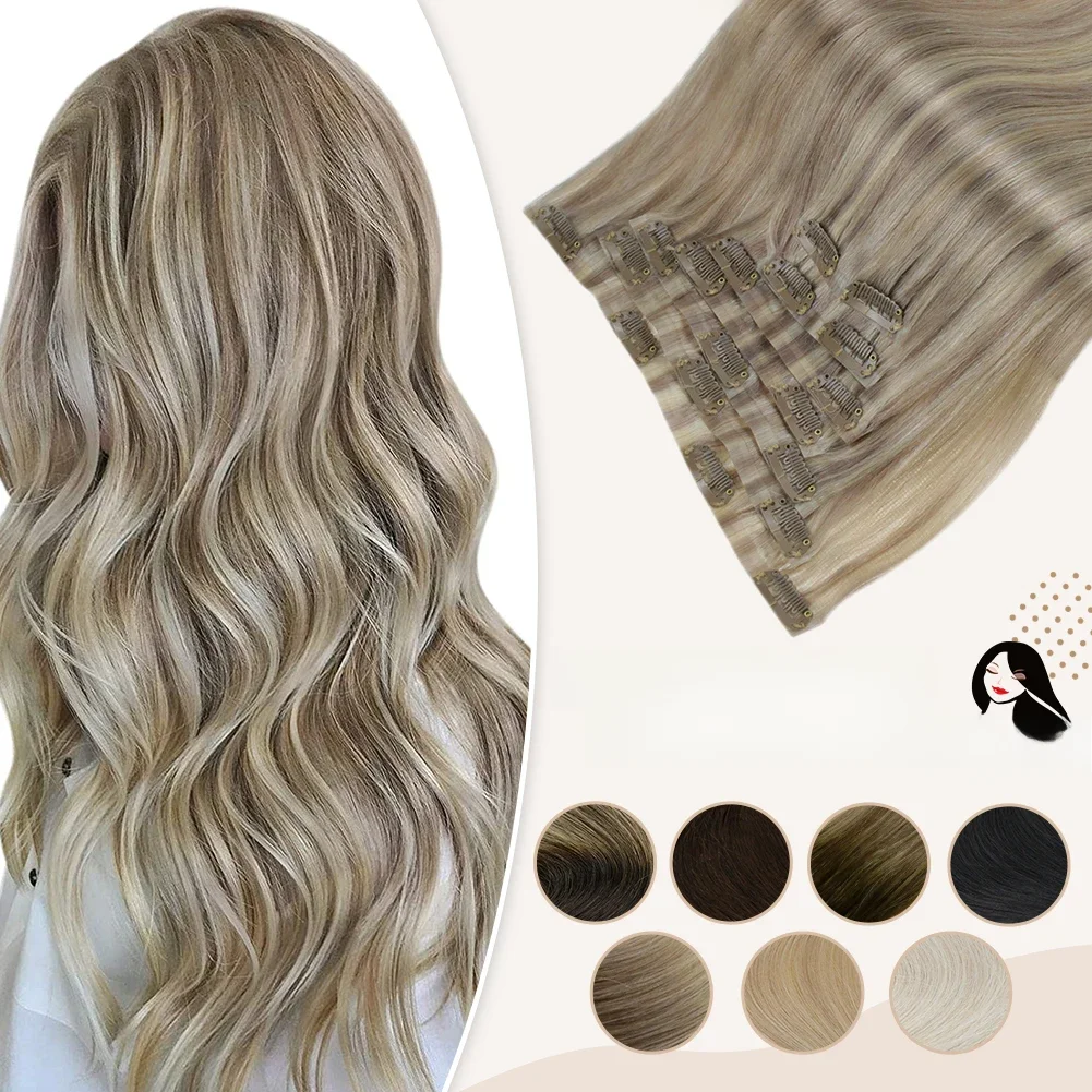Volledige Glans PU Clip Hair Extensions Remy Menselijk Haar 100g Naadloze Onzichtbare Clip In Extensions Menselijk Haar Balayage Kleur blond - afbeelding 2
