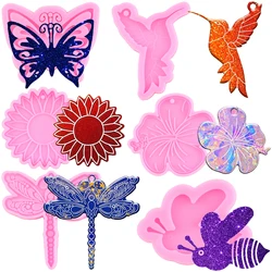 Dragonfly Bird Keychain Mold Bee Butterfly Keychains Silicone Molds Flower Resin Epoxy Casting DIY Pendant Decoration Tools