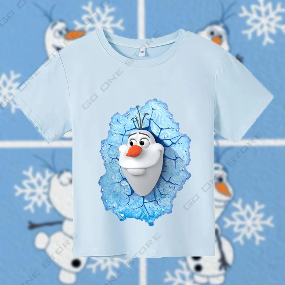 Snow Treasure Olaf Printed Cotton Kids T-shirt Tops Summer Short Sleeve Girls T-shirt 2~12y Kids T-shirt Teenagers T-shirt Tops