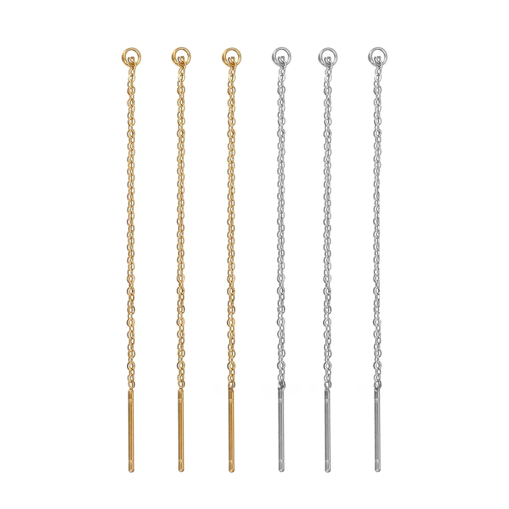 10 stuks goudkleurig roestvrij staal 8 cm lange ketting oorlijn oorbellen oorhaakje DIY vrouwen drop Dangle Oorbellen sieraden maken - afbeelding 2