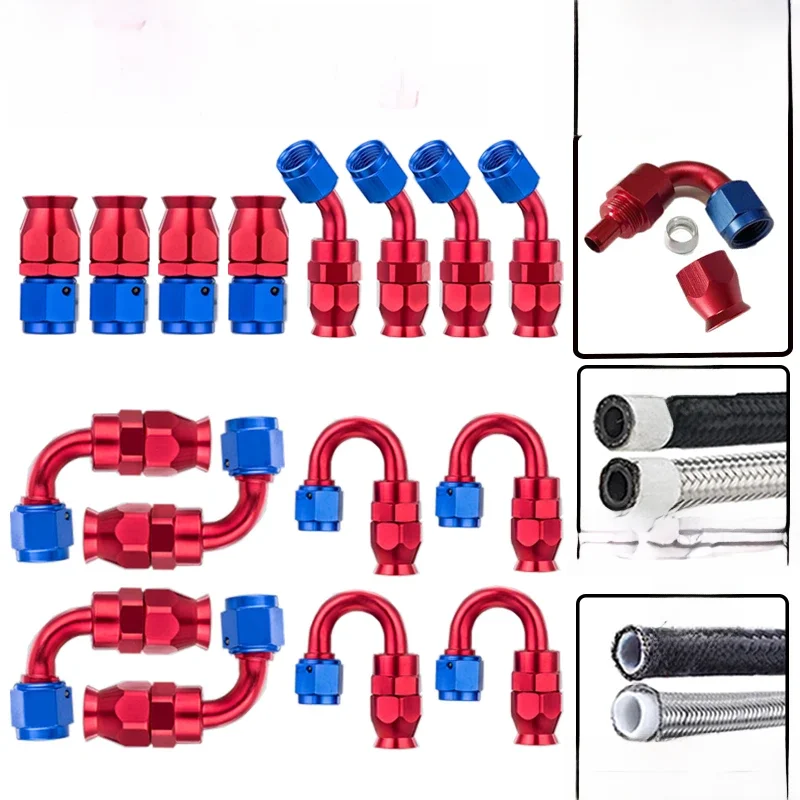 4X 3AN 4AN 6AN 8AN 10AN 12AN Prosty 0 45 90 180 stopni Obrotowy adapter końcówki węża do PTFE E85 Olej Paliwo Gaz Czerwony Niebieski — zdjęcie 2