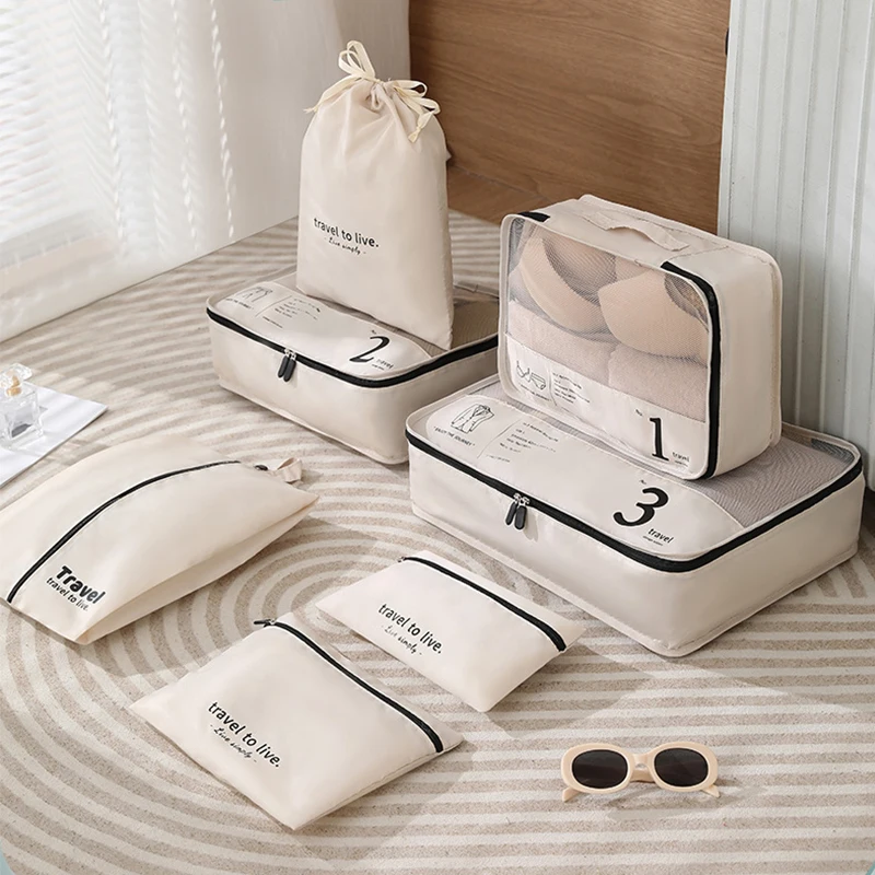 The Digital 7-Piece Storage Bag Set Features Partition Labels and Multi-Specification Designs, Making It an Efficient Helper for Travel Storage. The Complete Set Includes Storage Bags of Different Sizes, with Each Bag Clearly Marked with a Numerical Number, Making It Easy to Sort Clothes, Underwear, Toiletries, and Other Items by Category. The Mesh Window Allows You to See Objects Clearly, Making It Easy to Find What You Need Without Having to Search.