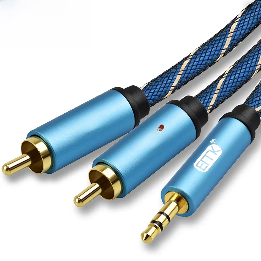 EMK 3.5mm do 2RCA kabel Audio RCA do 3.5 AUX kabel typu Jack do wzmacniaczy DJ Subwoofer mikser Audio kino domowe DVD — zdjęcie produktu 7