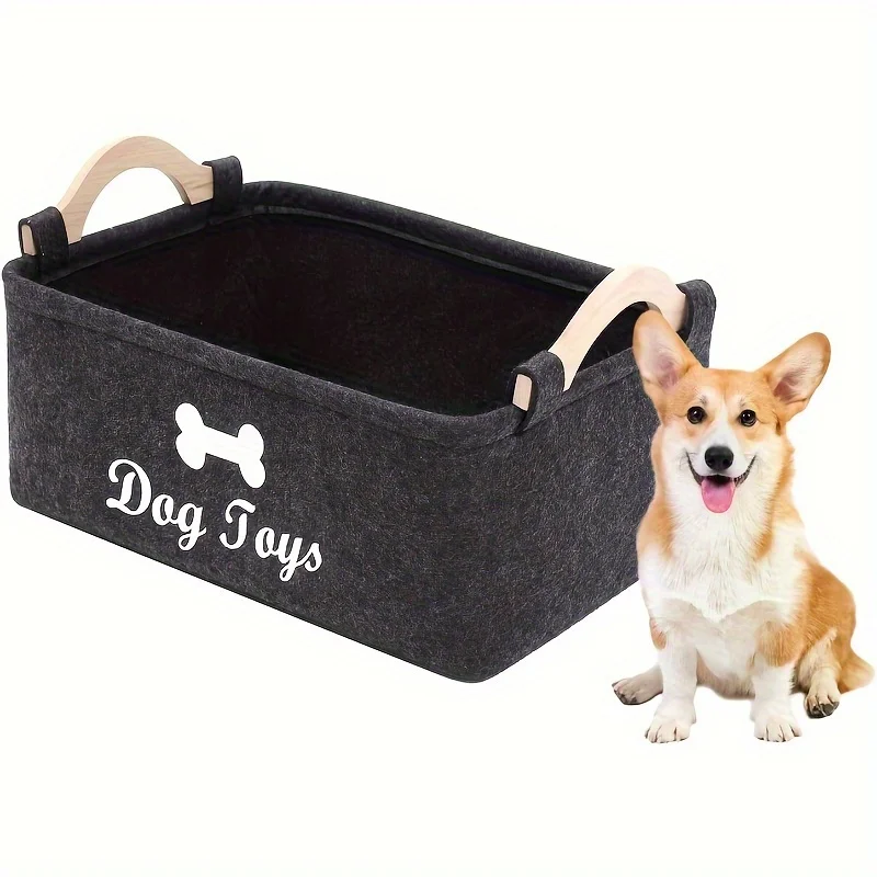 1pc Felt Pet Toy Box, Dog Toy Box, Storage Basket Chest Organizer For Organizing Pet Toys, Blankets, Leashes And Food