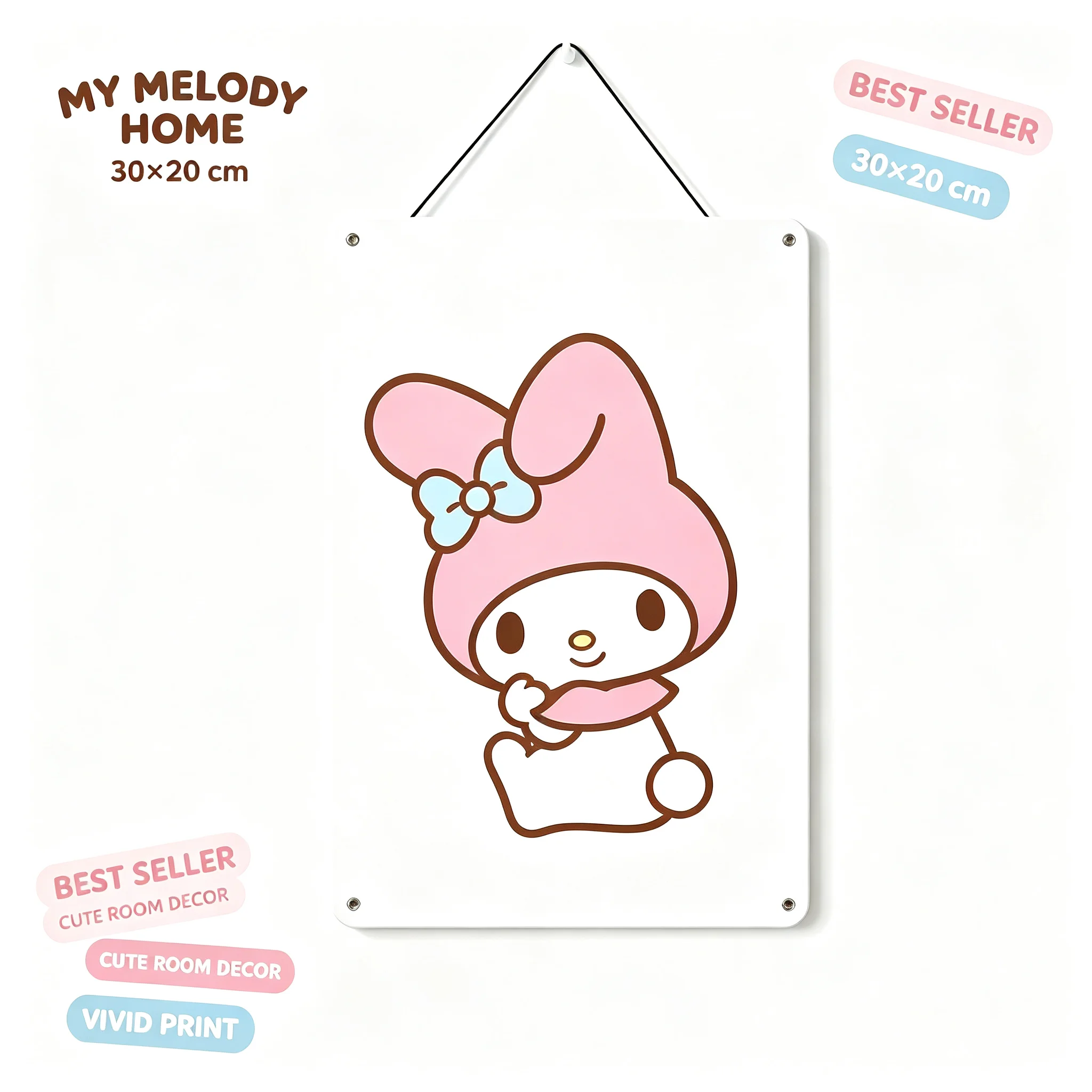 Sanrio My Melody Metal Wall Art 30x20cm, Cute Cartoon Rabbit Aluminum Plate Painting, Kawaii Home Decor Wall Hanging Sign, Bedroom Living Room Decoration Gift