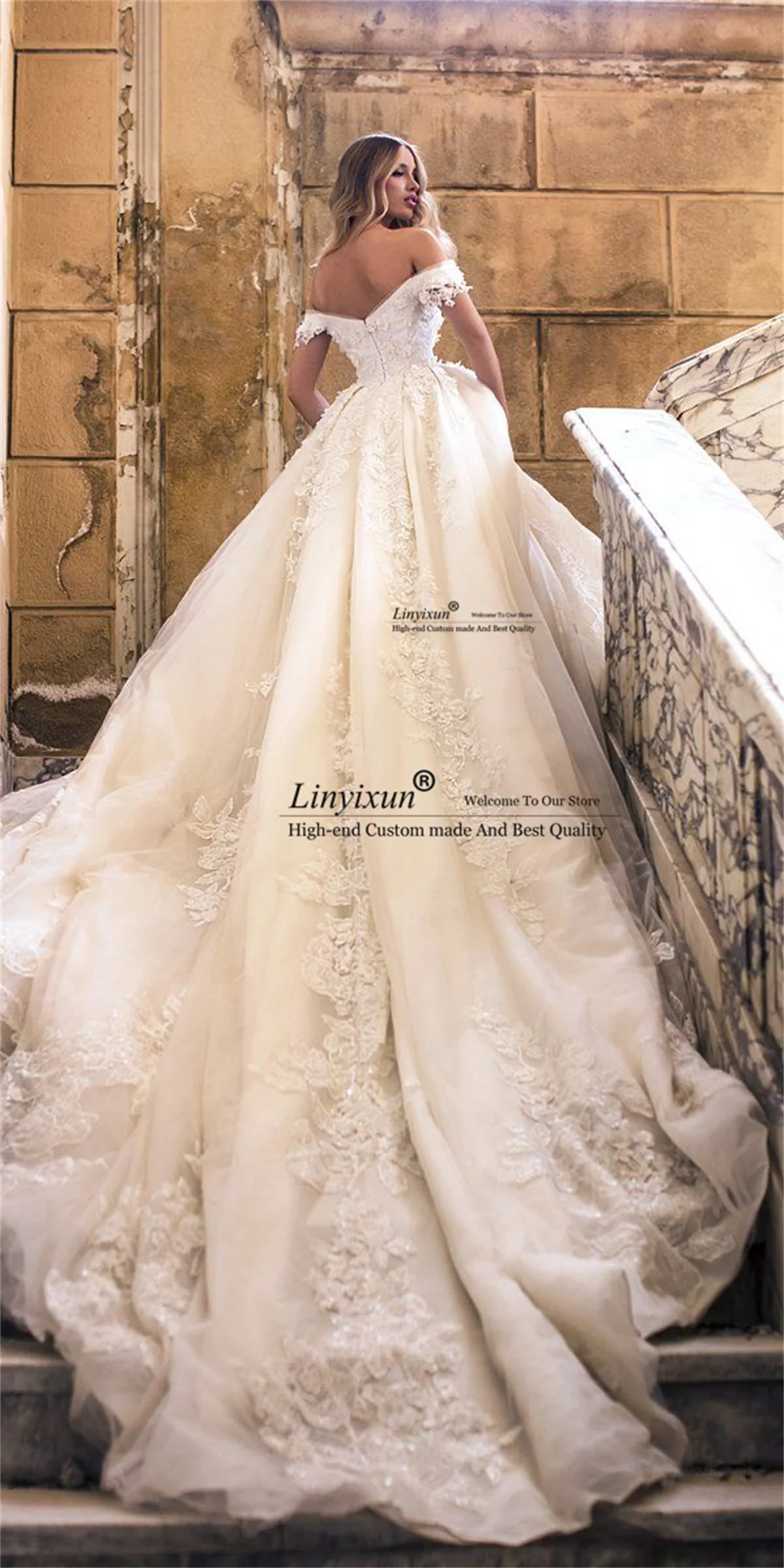 Vestido De Novia De lujo con escote Corazón, hombros descubiertos, apliques De Novia, cremallera trasera, tren De la capilla