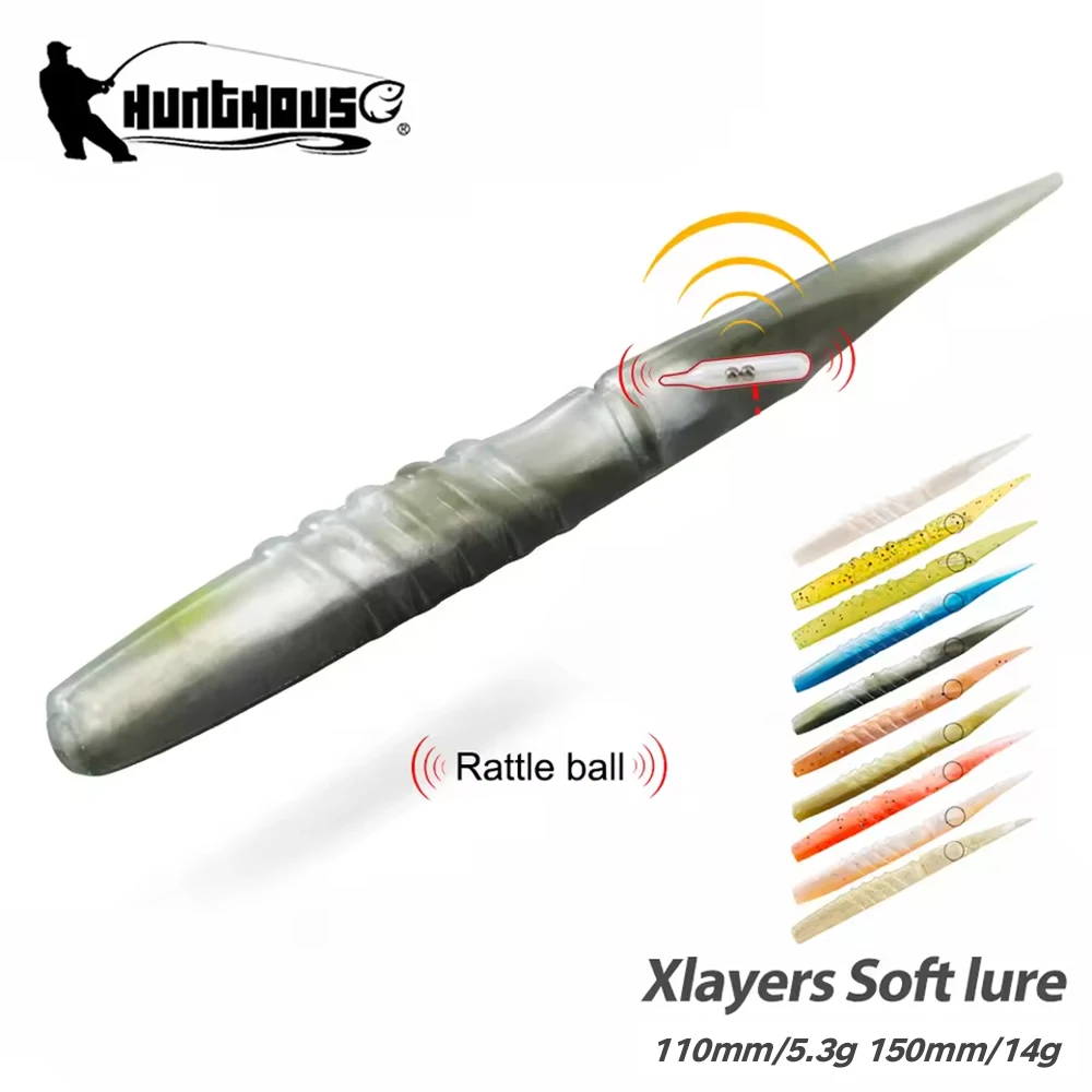 Hunthouse leurre de pêche souple 110mm/5.3g/6 pièces avec hochets PVC Materal Lerrue pour la pêche au brochet bar poisson lw231