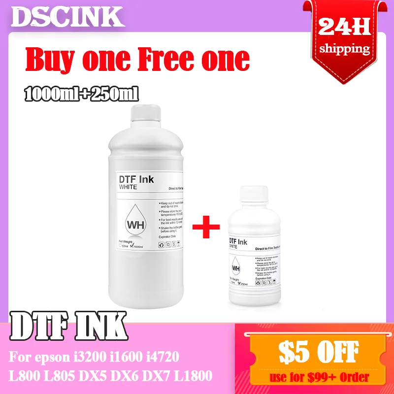 1000Ml+250ML White DTF ink for Epson L1800 DX5 DX7 L805 L800 I3200 XP600 all desktop & large format DTF printer